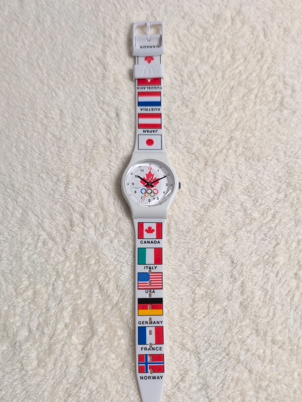 White Olympic Flag-Themed Mc Donald's 1998 Olympic Watch
